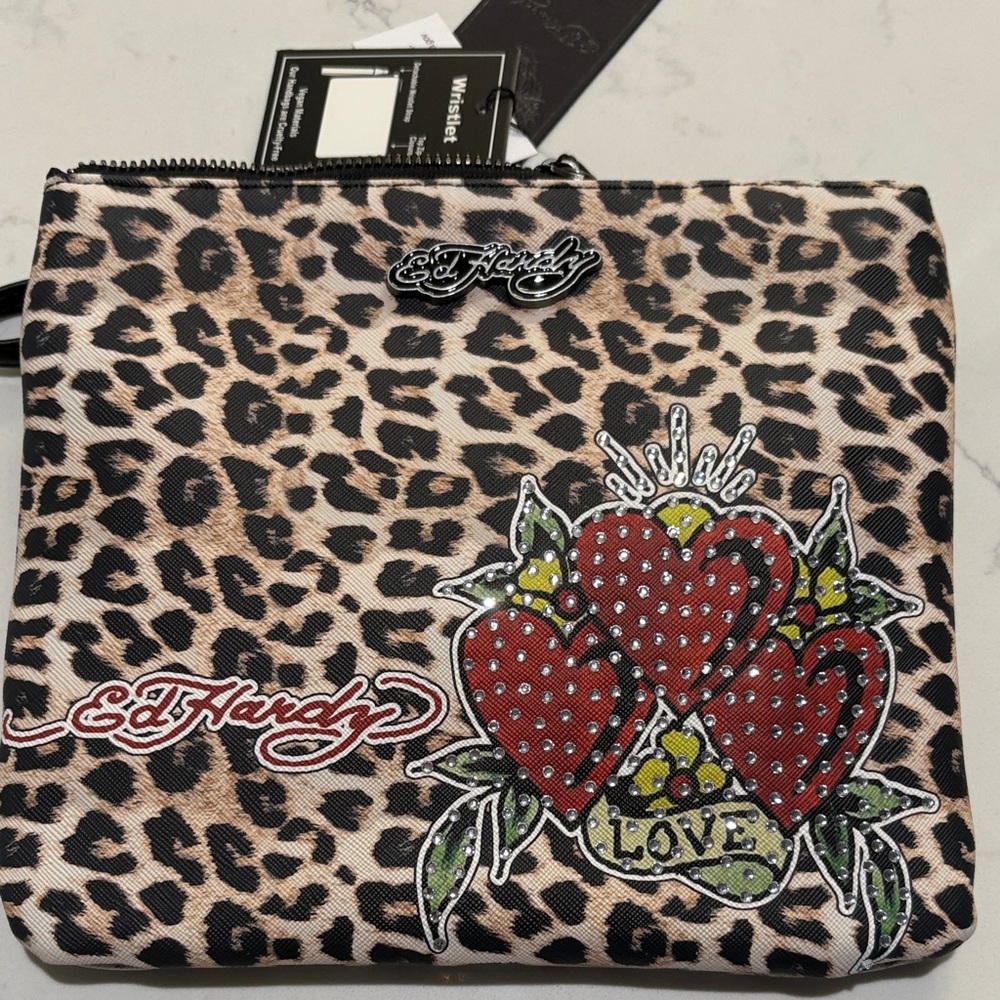 Ed Hardy Leopard Wristlet with Heart Motif - Picture 2 of 8